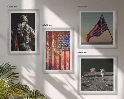 Billedvæg med amerikanske symboler USA flag motiv til over sofaen