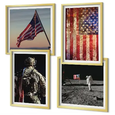 Billedvæg med amerikanske symboler USA flag motiv til over sofaen