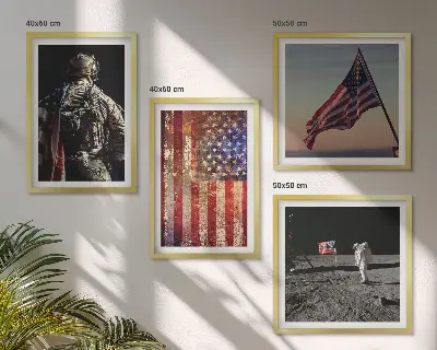 Billedvæg med amerikanske symboler USA flag motiv til over sofaen