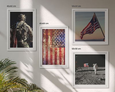 Billedvæg over sofa Amerikanske symboler USA flag