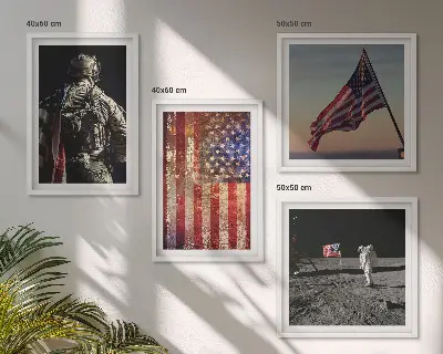 Billedvæg med amerikanske symboler USA flag motiv til over sofaen