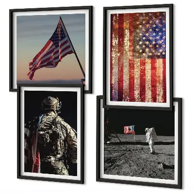 Billedvæg med amerikanske symboler USA flag motiv til over sofaen