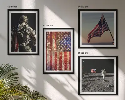 Billedvæg med amerikanske symboler USA flag motiv til over sofaen