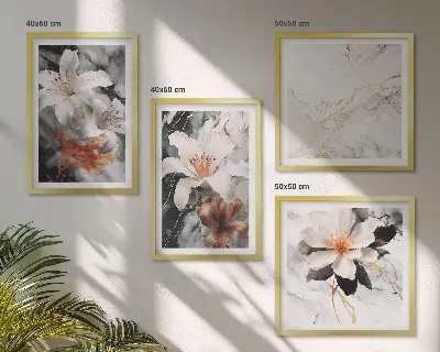 Billedsæt med ramme blomster med hvidt og sort marmordesign