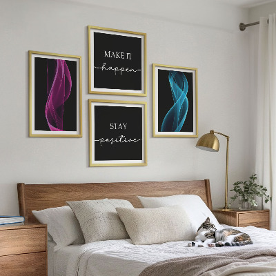 Billedvæg over sofa Neonlinjer bølger på baggrunden