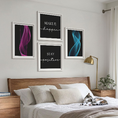 Billedvæg over sofa Neonlinjer bølger på baggrunden