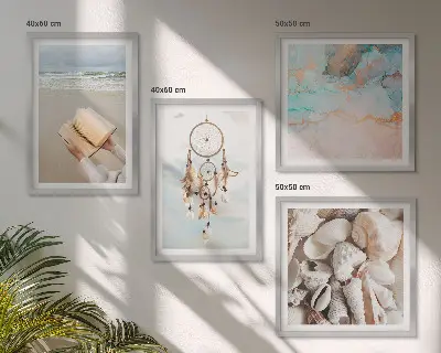 Billedvæg med konkylier i boho-stil bog med muslingeskaller