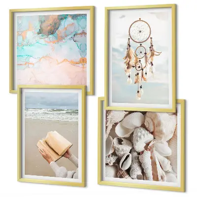 Billedvæg med konkylier i boho-stil bog med muslingeskaller