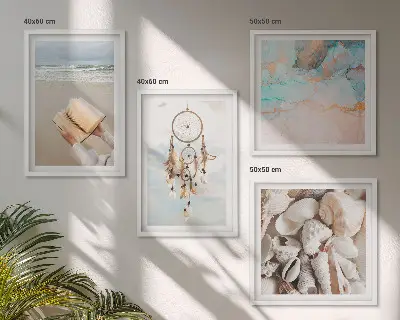 Billedvæg med konkylier i boho-stil bog med muslingeskaller