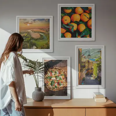Billedsæt med ramme italienske floder, gader og bakker