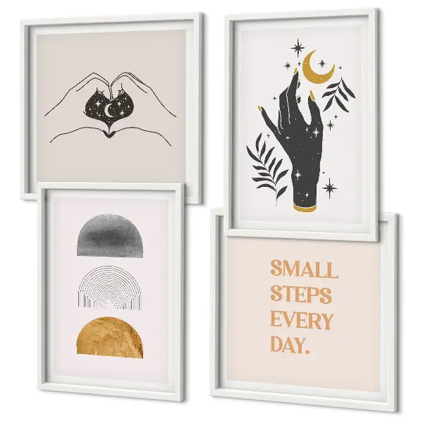Minimalistiske boho-illustrationer billedsæt med ramme