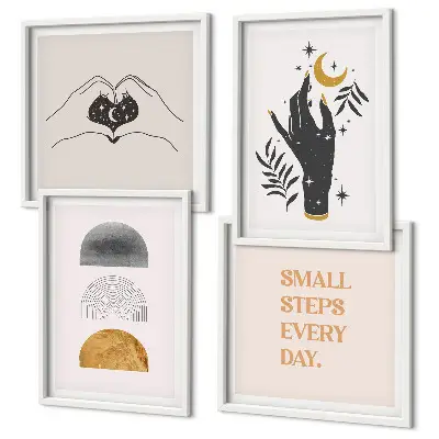 Minimalistiske boho-illustrationer billedsæt med ramme