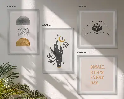 Minimalistiske boho-illustrationer billedsæt med ramme