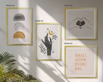 Minimalistiske boho-illustrationer billedsæt med ramme