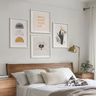 Minimalistiske boho-illustrationer billedsæt med ramme