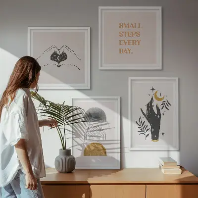 Minimalistiske boho-illustrationer billedsæt med ramme