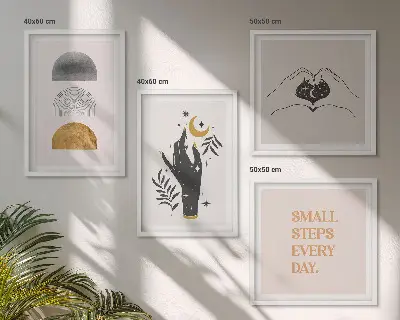 Minimalistiske boho-illustrationer billedsæt med ramme