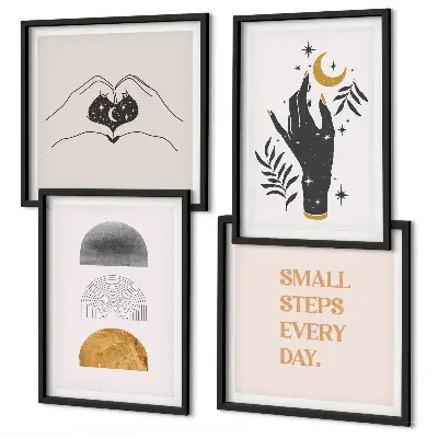 Minimalistiske boho-illustrationer billedsæt med ramme