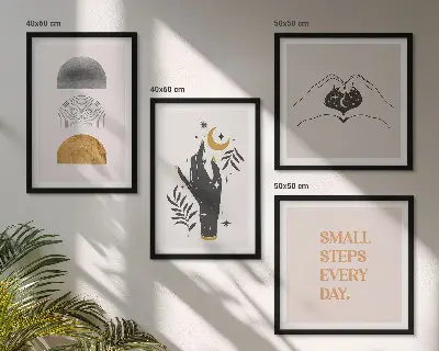 Minimalistiske boho-illustrationer billedsæt med ramme