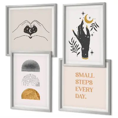 Minimalistiske boho-illustrationer billedsæt med ramme