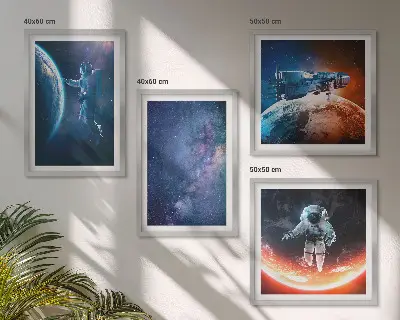 Billedsæt med ramme rumastronauter og stjerner