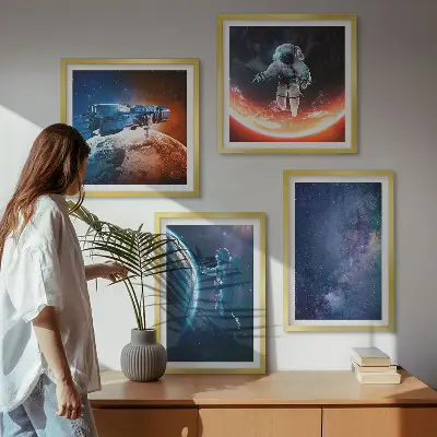 Billedsæt med ramme rumastronauter og stjerner