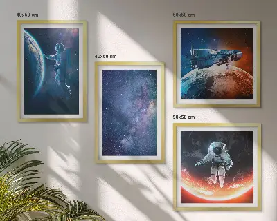 Billedsæt med ramme rumastronauter og stjerner