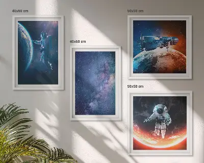 Billedsæt med ramme rumastronauter og stjerner
