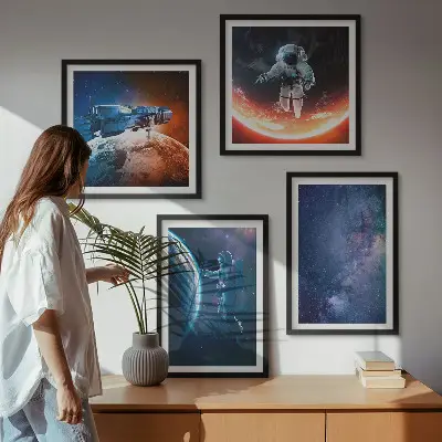 Billedsæt med ramme rumastronauter og stjerner