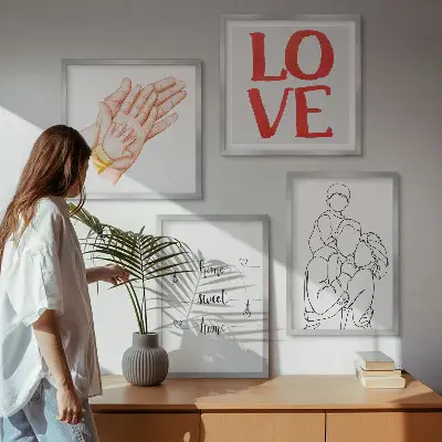 Familieillustrationer til husskilte billedvæg til ophæng over sofa