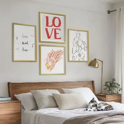 Familieillustrationer til husskilte billedvæg til ophæng over sofa