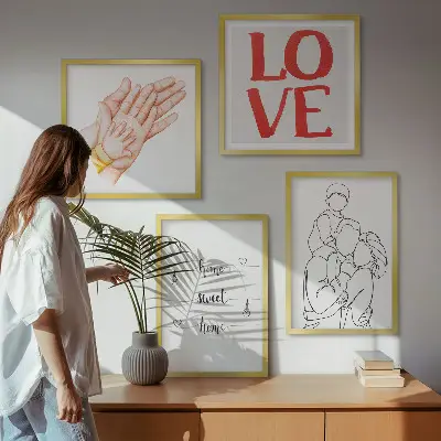 Familieillustrationer til husskilte billedvæg til ophæng over sofa