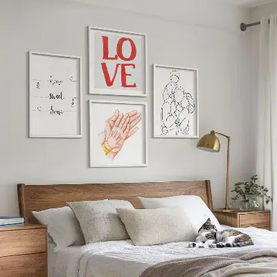 Familieillustrationer til husskilte billedvæg til ophæng over sofa