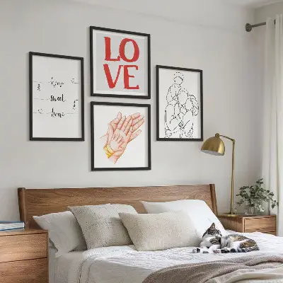 Familieillustrationer til husskilte billedvæg til ophæng over sofa