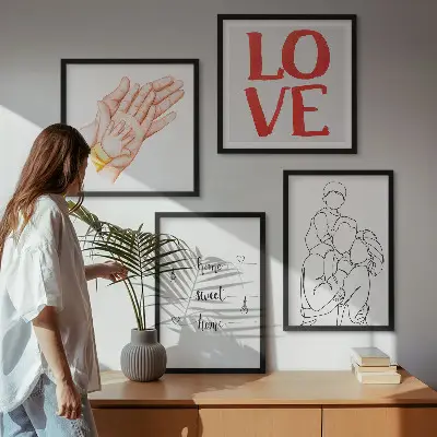 Familieillustrationer til husskilte billedvæg til ophæng over sofa