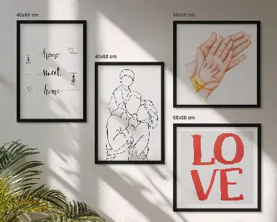 Familieillustrationer til husskilte billedvæg til ophæng over sofa