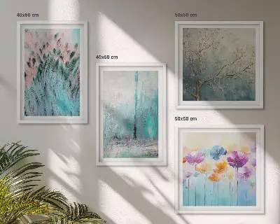 Billedvæg over sofa med mønster af pastelblomster