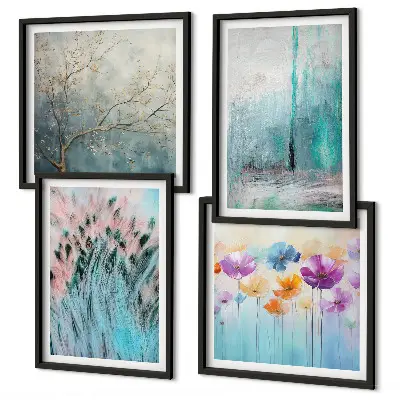 Billedvæg over sofa med mønster af pastelblomster
