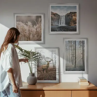 Billedvæg med skovlandskaber vild natur til ophæng over sofaen