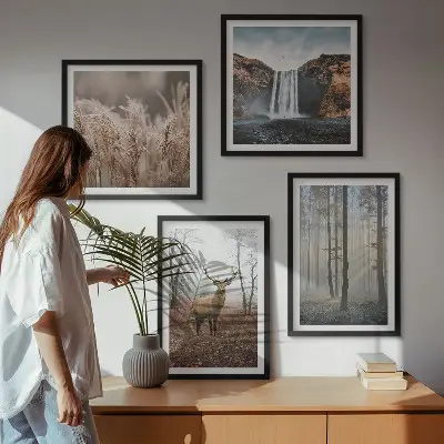 Billedvæg med skovlandskaber vild natur til ophæng over sofaen