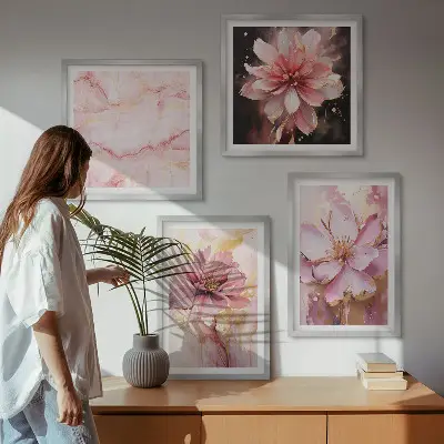 Blomsterkompositioner af hvide roser billedsæt med ramme