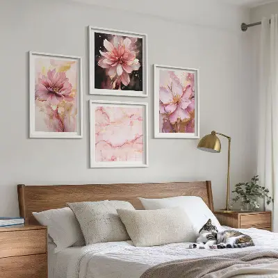 Blomsterkompositioner af hvide roser billedsæt med ramme