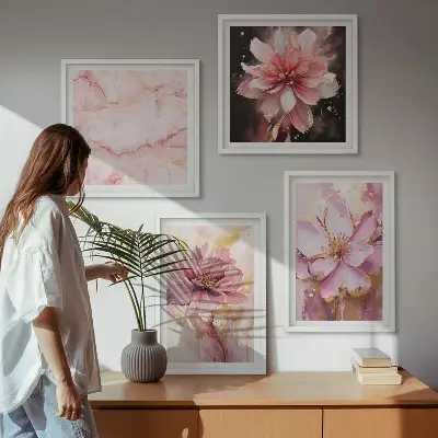Blomsterkompositioner af hvide roser billedsæt med ramme