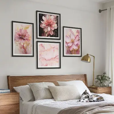 Blomsterkompositioner af hvide roser billedsæt med ramme