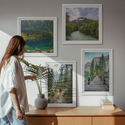 Billedvæg over sofa Bjerge, søer, skove, stier