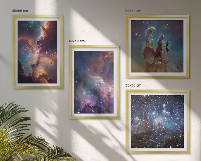 Kosmiske stjernebilleder billedvæg over sofa