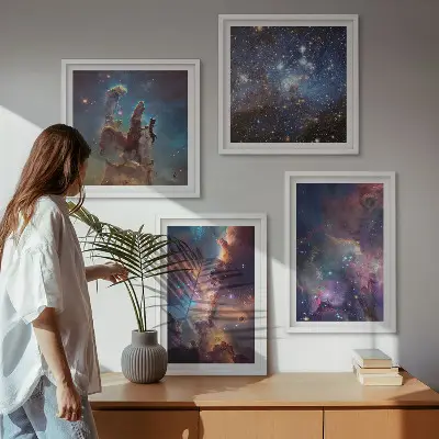 Kosmiske stjernebilleder billedvæg over sofa