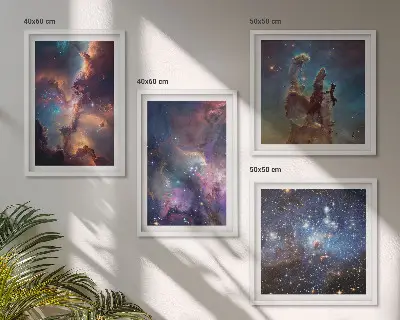 Kosmiske stjernebilleder billedvæg over sofa