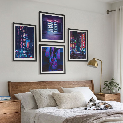 Billedsæt med ramme Natby med neonlys