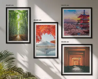 Billedvæg over sofa med bambusskov i Japan